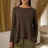 2026 Spring/Autumn New European and American Cross-Border Foreign Trade Amazon WISH Women's Crew Neck Solid Color Long Sleeve Pleated T-Shirt