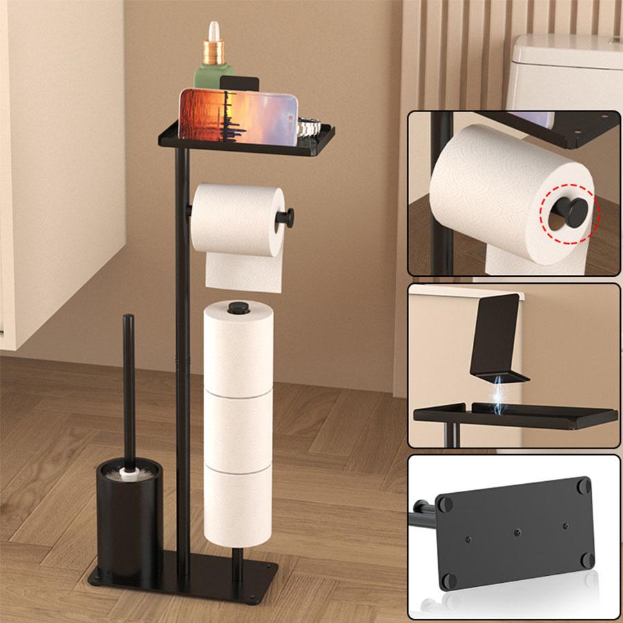 Toilet toilet floor standing paper holder with toilet brush storage tray magnetic suction bracket multifunctional vertical paper
