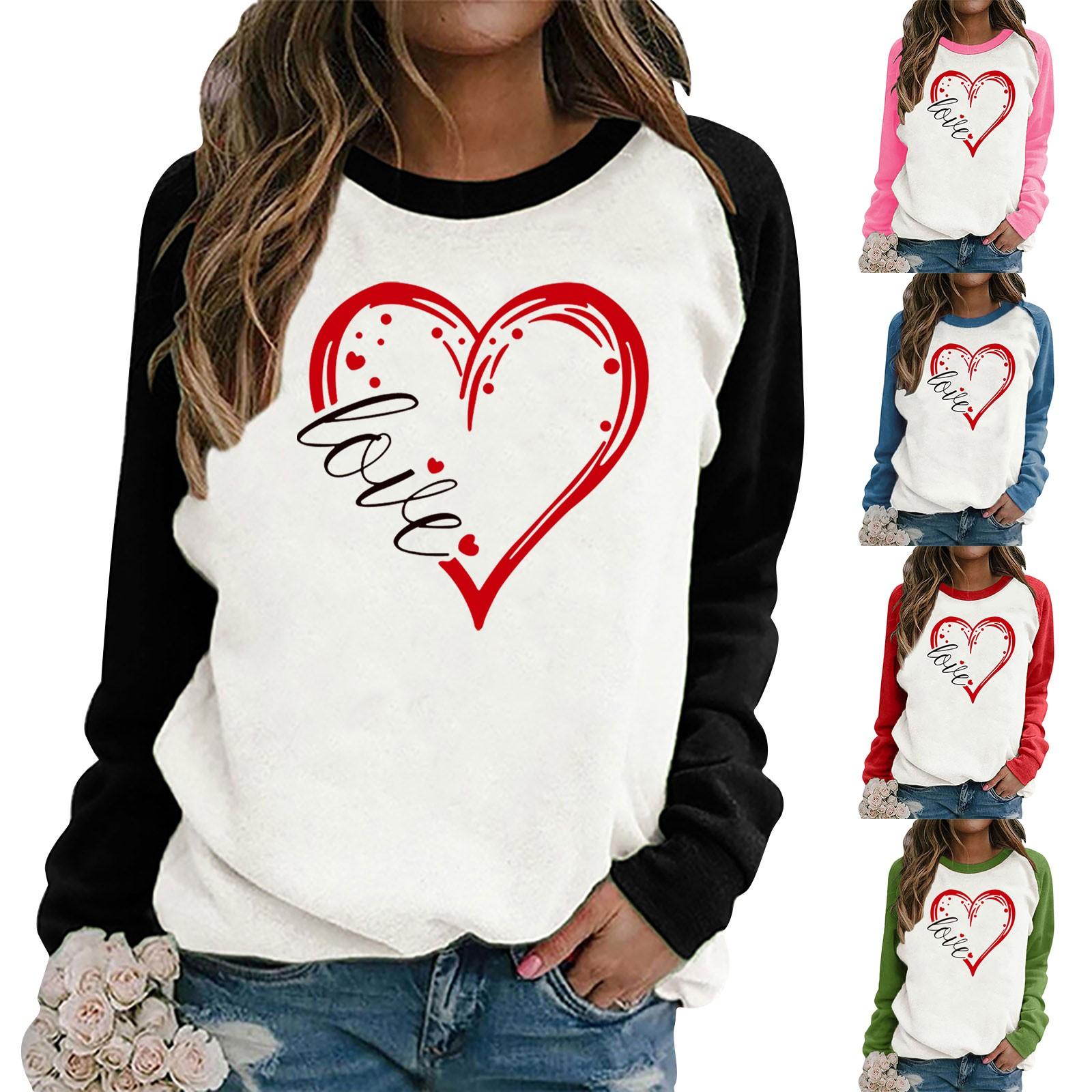 

Женский повседневный пуловер с длинным рукавом и круглым вырезом с принтом на День святого Валентина