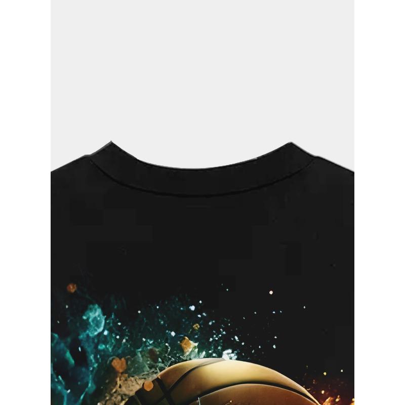 European Sizes Basketball Graphic T-Shirt for Men Summer Casual Crew Neck, Short Sleeve Men's Tees Perfect for Daily Wear & Sports