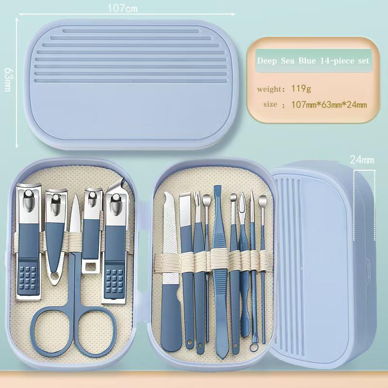 Luxury Beauty Nail Clipper Set 14-Piece Carbon Steel Durable Portable Manicure Tools Custom Logo Plastic Box for Women Nail Art