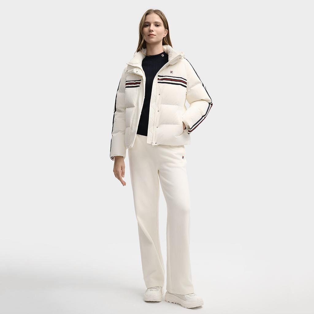 FILA Heritage Fashion Classic Trendy Comfortable Versatile Hooded Down Jacket Women outerwear Mist-Lotus-White F11W548903FIV