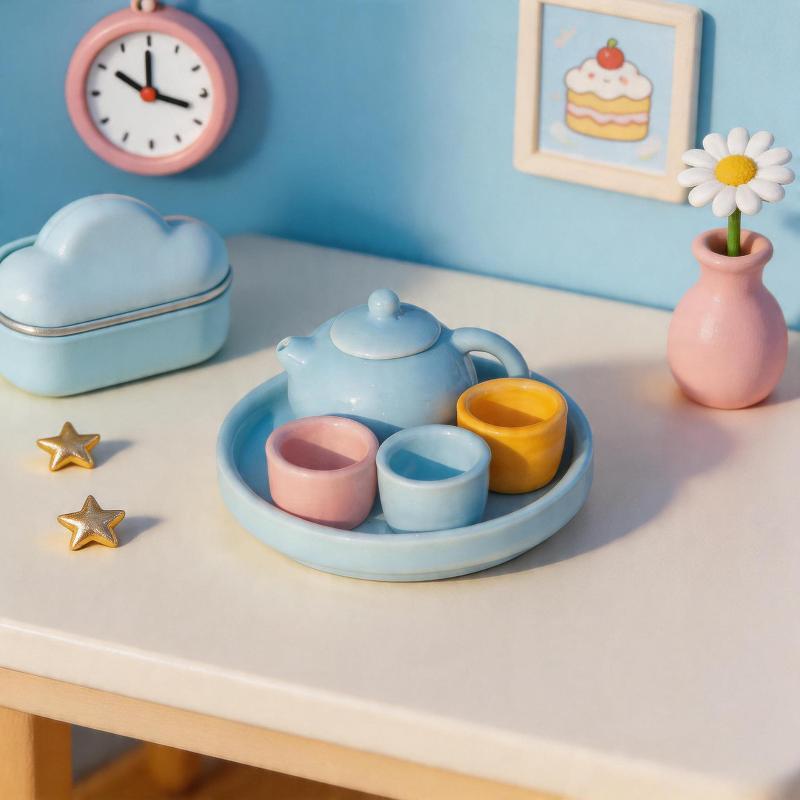 Cute Light Blue Elephant Ceramic Tea Set With 3 Small Cups Serving Tray Perfect For Afternoon Tea Kids Gift Home Decoration