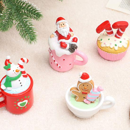 Christmas Decoration Mini Coffee Mug Decor with Faux Whipped Cream Toppers Resin Santa Snowman Tabletop Figurine for Home Parties Supplies