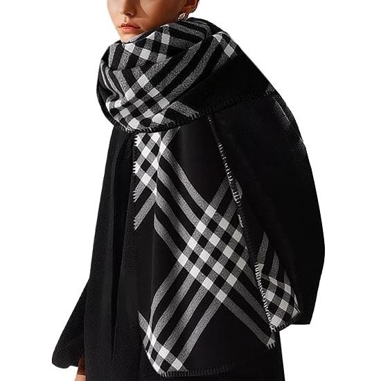 Fular de iarnă pentru femei cu carouri, 186*55cm - Versatil, Călduros, Gros, Șal supradimensionat în carouri din cașmir fals