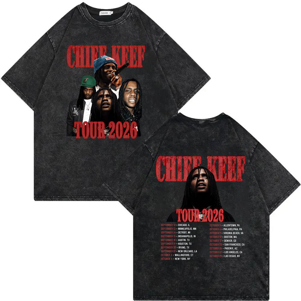 Vintage Washed Rapper Chief Keef Tour 2026 T Shirt Men Women Clothing Fashion Hip Hop T-shirts 100%cotton Casual Summer T-shirt