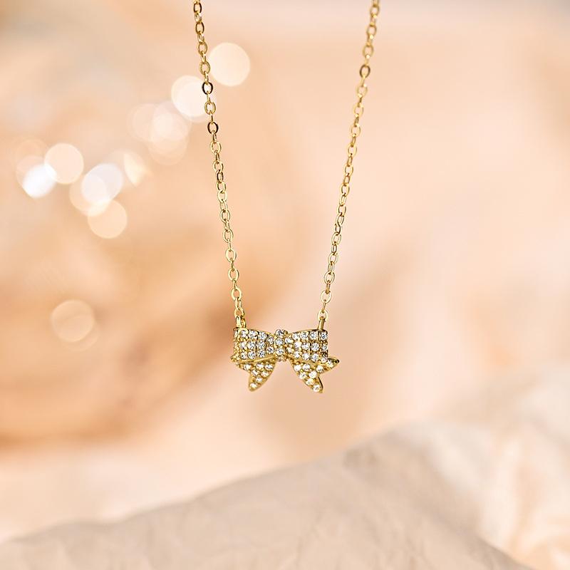 Light Luxury Diamond Studded Bow Necklace, Niche Design, High-end Feel, Versatile for Daily Commuting