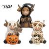 Dark Style Resin Figurine 3Pcs Halloween Highland Cow Figurines, Cattle Statues of Grim Reaper, Modern Farmhouse Table Decor Mummy & Ghost,