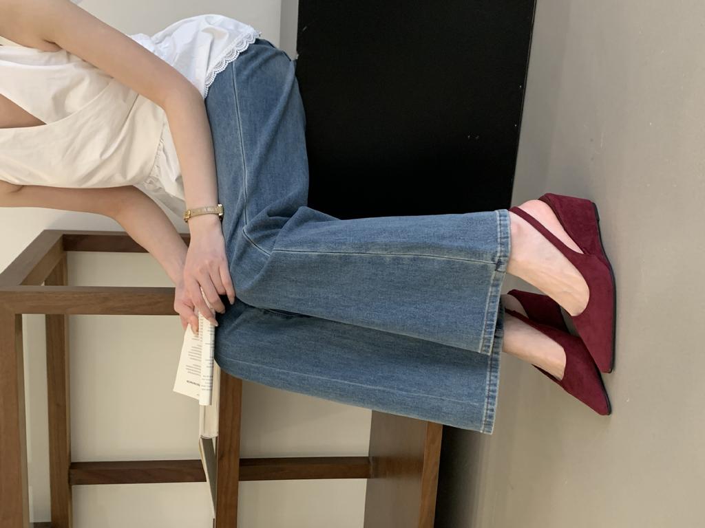 Women's Suede Closed Toe Wedge Heel Open Back Spring French Style Sandals - Perfect for Daily Wear