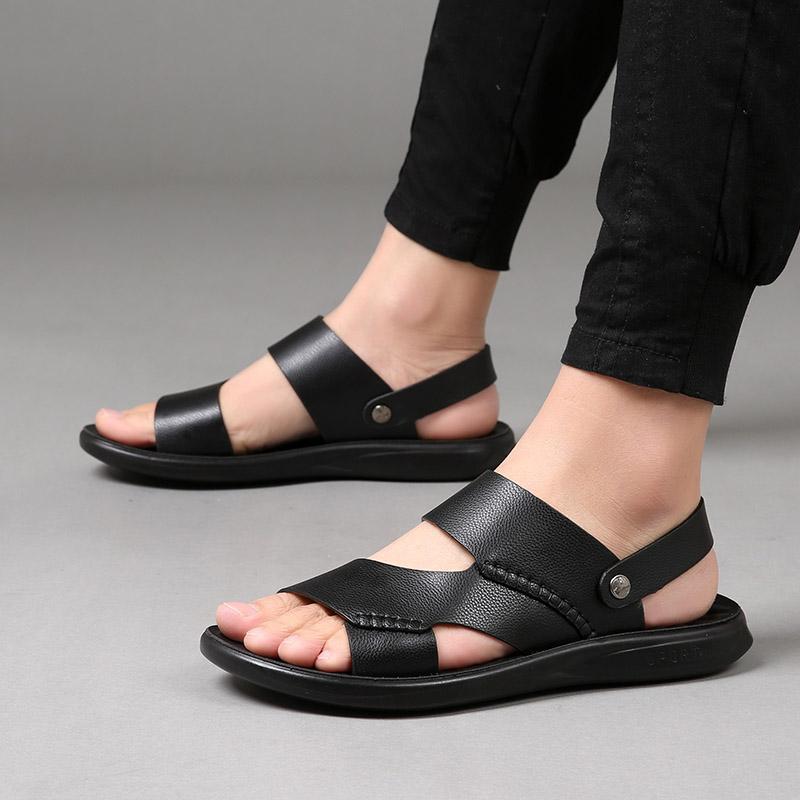 Fashion2024 Men Leather Sandals Fashion Beach Shoes Size 38-44 Hiking Sandals Casual Sneakers Summer Beach Sandalias Boys Men Slippers