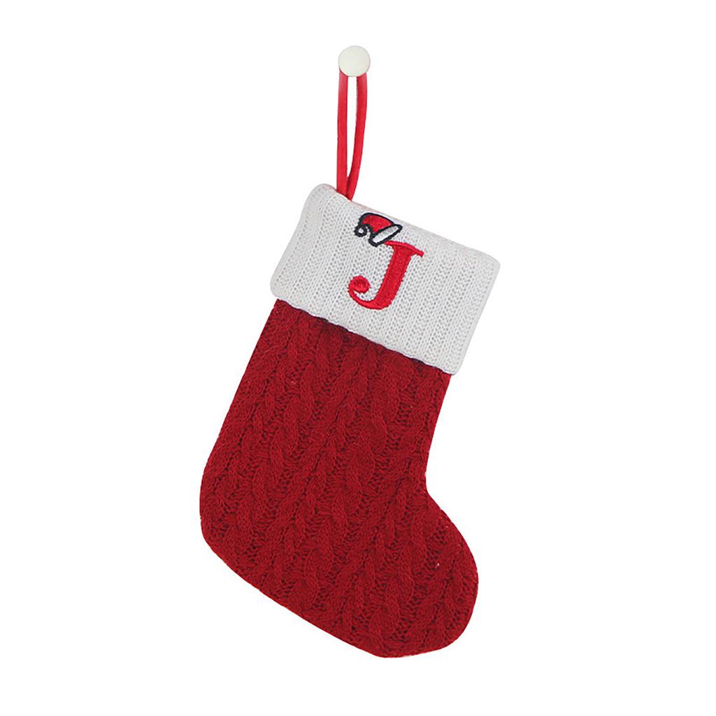 Initials Xmas Stocking Holiday Season Letter Present Premium Knitted Exquisitely Embroidered Stocking Present Bag For Christmas