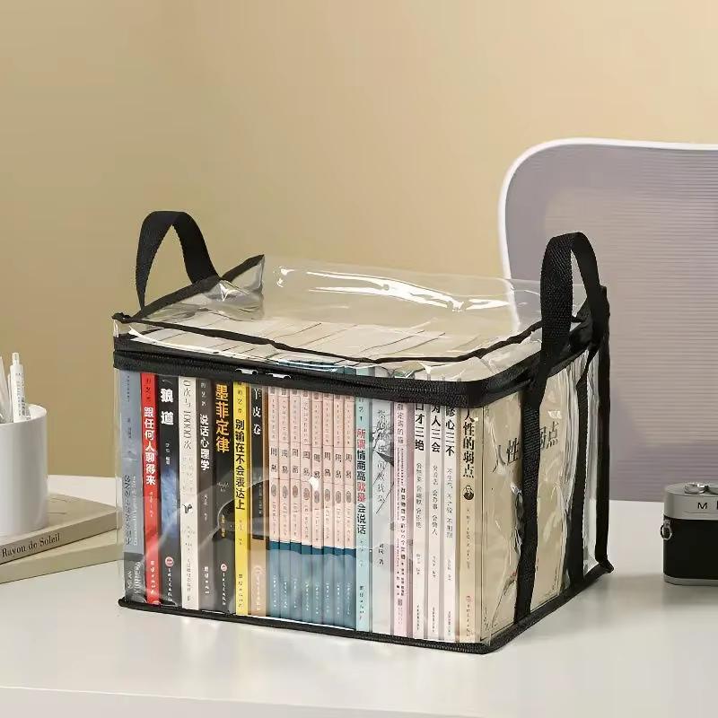 

2026 Foldable Book Box Student Dormitory Classroom Book Organizer Transparent Waterproof Household Book Organizing Storage Box 32*24*25CM