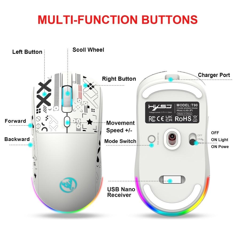 3-mode Wireless Gaming Mouse Colorful RGB Cool Print Laptop Wireless Mouse Ergonomic Silent Buttons Wireless Bluetooth Mouse