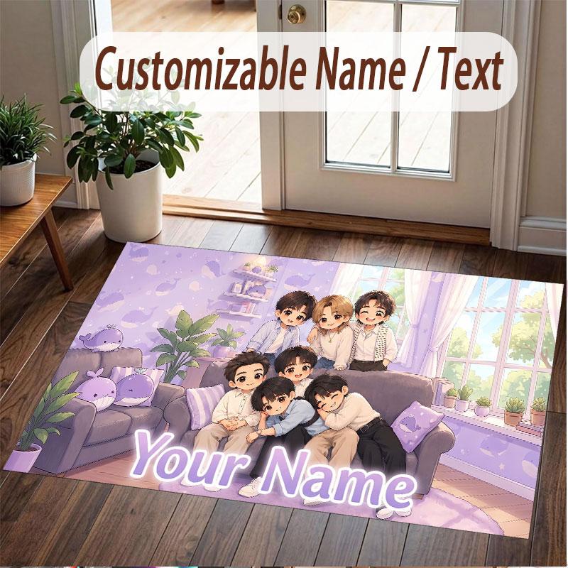 Custom Name Crystal Velvet Rug,BTS Comfortable Anti Slip Floor Mat For Room Decoration