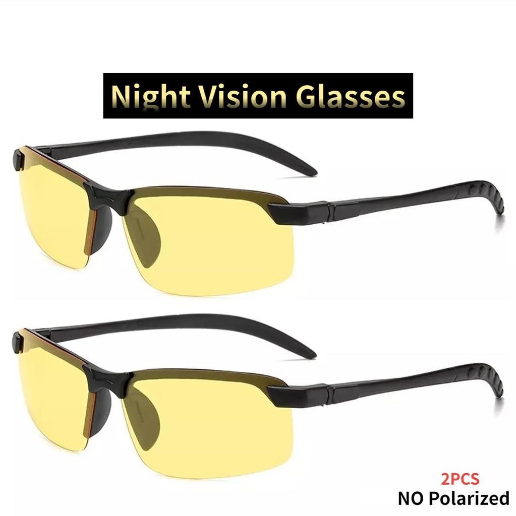 2PCS Night Vision Glasses Men Anti-Glare Driving Goggle Half Frame Polarized Sunglasses for Driver UV400 Day and Night Glasses