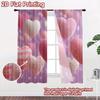 2D FLAT PRINTING 2pcs Curtains (Without Rod) Valentine's Day Pink Hearts and Roses Chic Curtain Chic Versatile Durable Polyester