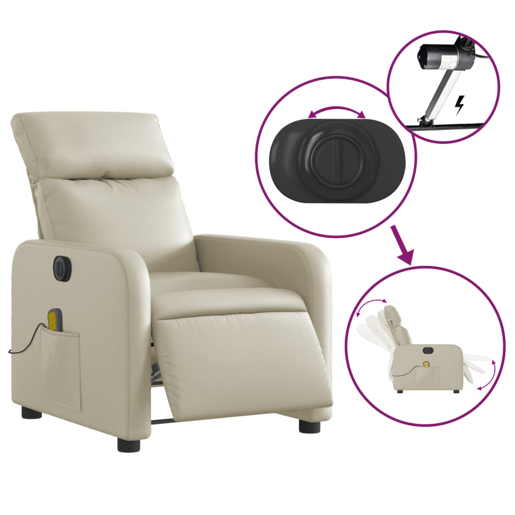 Electric Massage Chair Cream Faux Leather