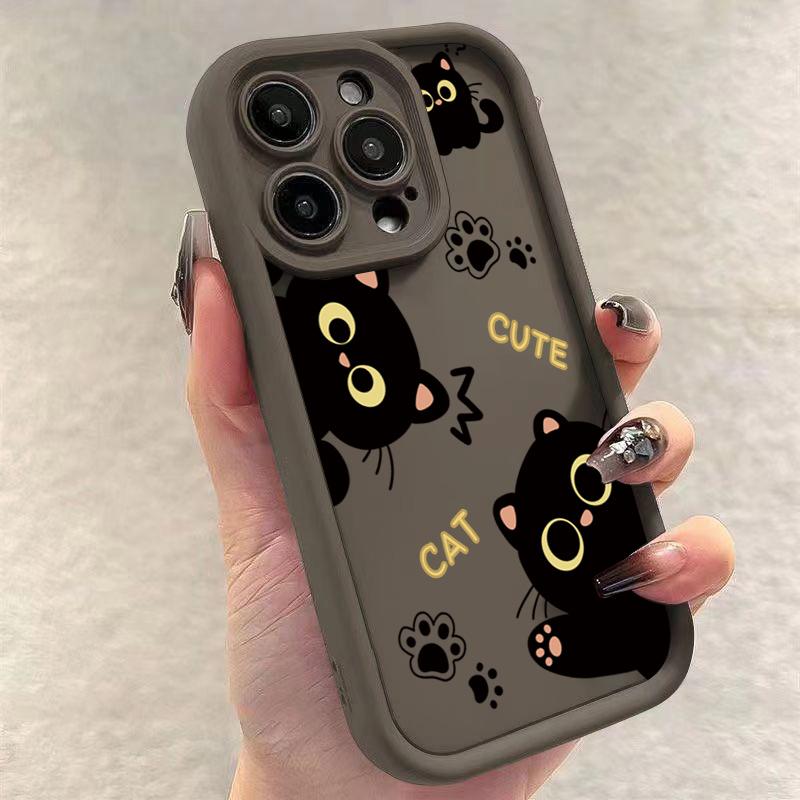 Lovely Black Cat Silicone Case For iPhone 16 15 13 12 11 14 Pro Max Mini 14 16 Plus SE2 8 7 Plus X XS XR Shockproof Back Covers