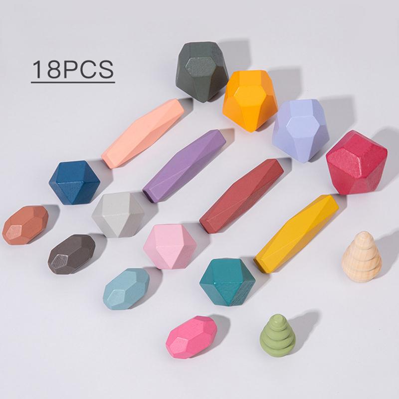 Children Wooden Gem Stone Balanc Building Blocks Educational Toys Creative Nordic Style Stacking Game Rainbow Wooden Toys Gift