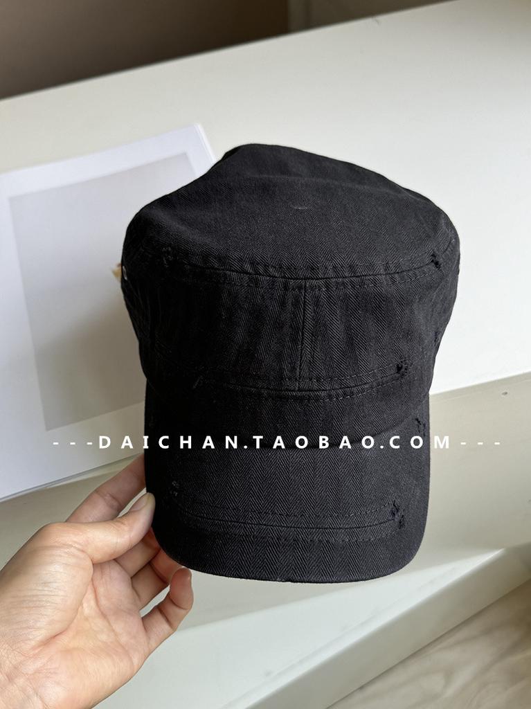 Korean Style Distressed Ripped Black Baseball Cap for Women, Oversized, Extra Deep, Wide Brim, Face-slimming, Vintage, Versatile, Duckbill Cap