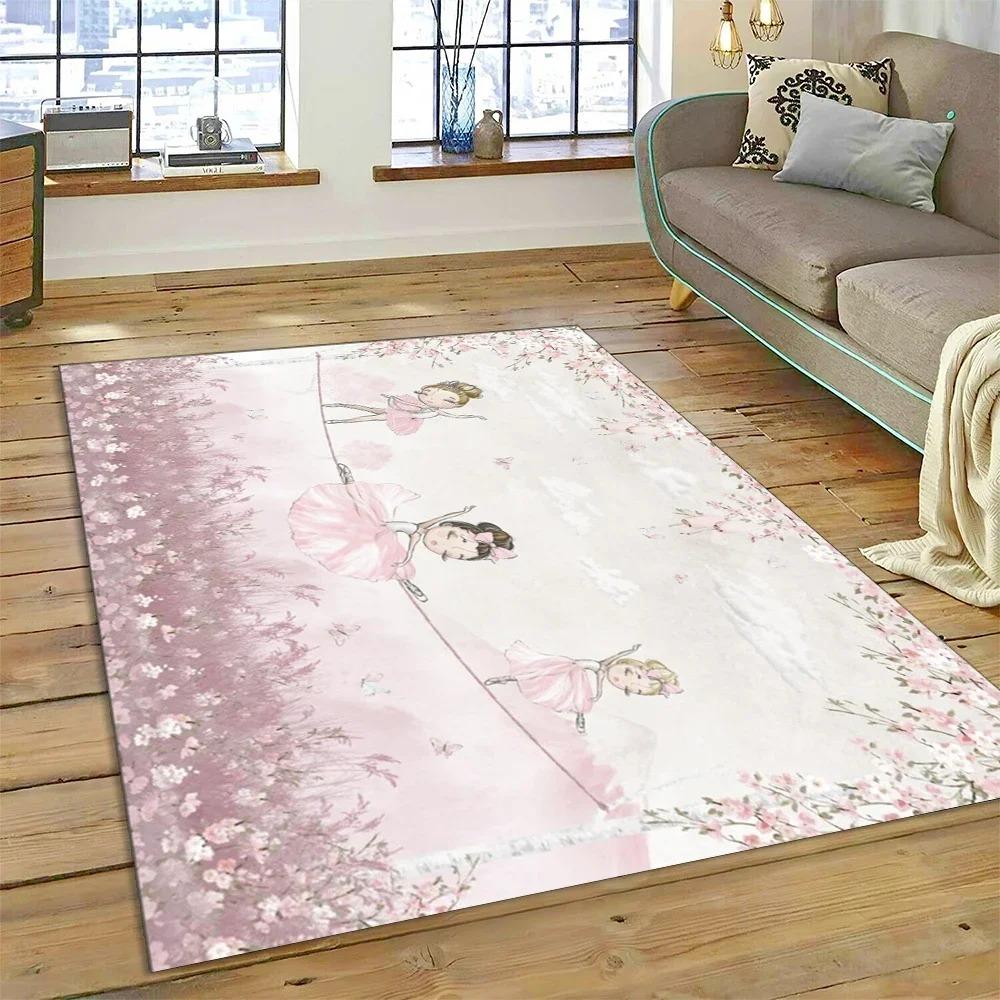 Niedlicher Traum Ballett Mädchen Teppich Leicht zu Reinigen Zuhause Flur Balkon Badezimmer Rutschfest Salon Sofa Boden Große Fläche Deko Weicher Teppich
