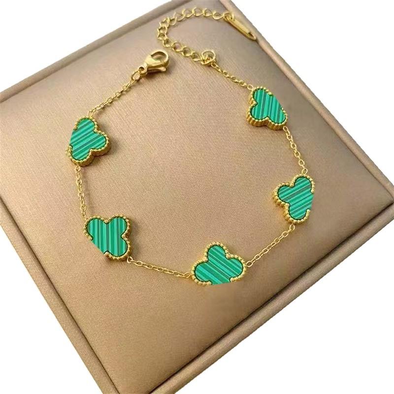Double-Sided 13mm Four-Leaf Clover & Five-Flower Bracelet - Korean Fashion, Fade-Resistant