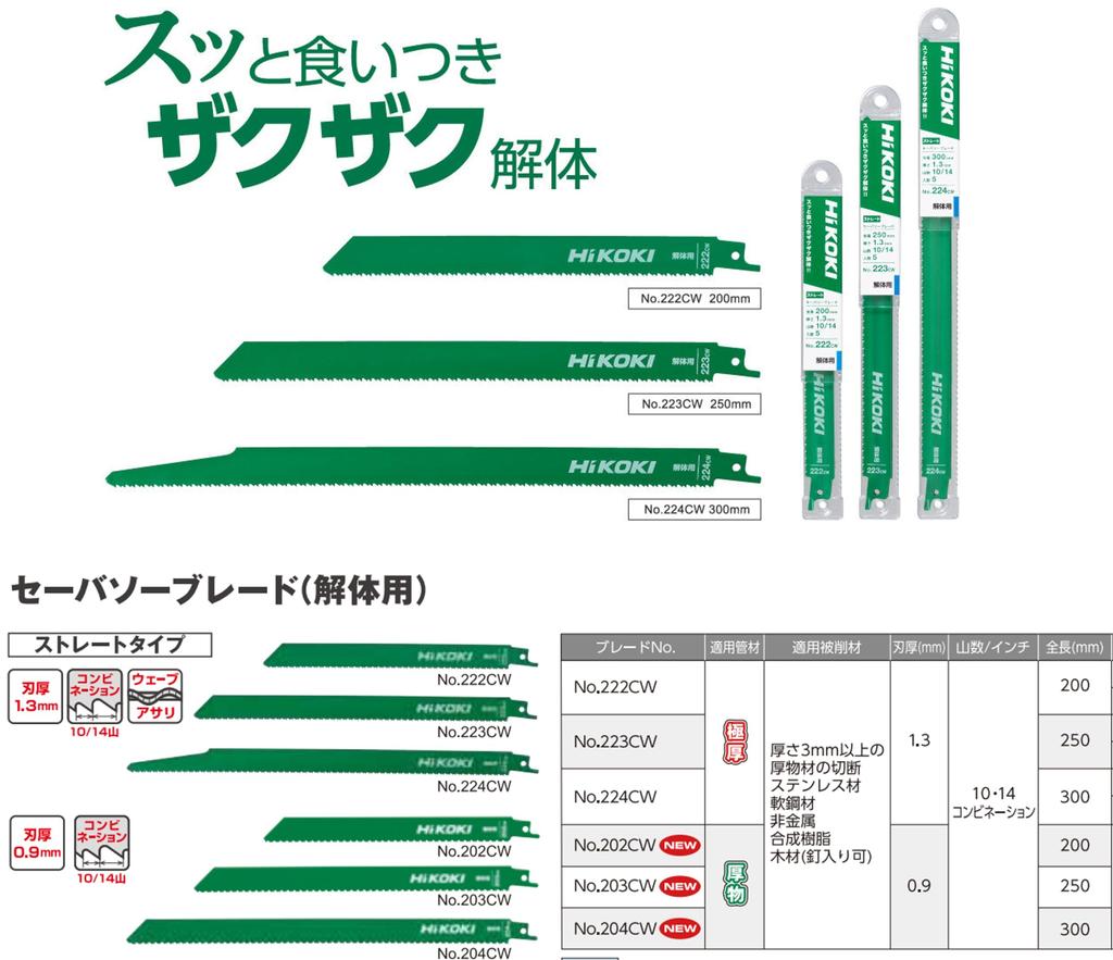 HiKOKI Demolition Saber Saw Blade Reciprocating Saw Blade Total Length 250mm Blade Thickness Number of Teeth Combination Blade 50 Pieces 1.3mm 10/14