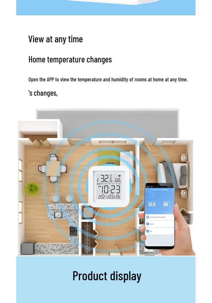 Tuya WiFi Indoor Temperature & Humidity Sensor with Remote Control and Probe