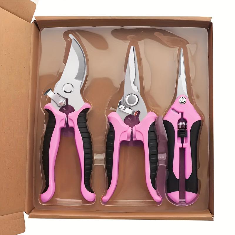 

3-piece gardening pruning shears, slip-resistant and labor-saving multi-functional branch cutters рожевий