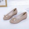  Zapatos De Mujer Women Fashion Pointed Toe Black Leather Spring Slip On Anti Skid Wedge Heel Shoes for Office Ab487