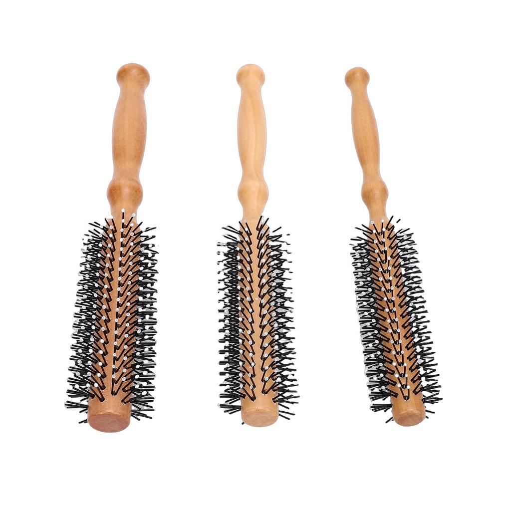 3pcs Round Hair Brush Portable Travel Size Anti Static Handle Wooden Styling Brush for Men Women