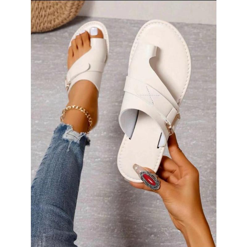 Large size flat slippers women's summer cover toes round head explosion sandals women