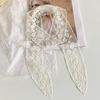 Fashion Long Skinny Ribbon Lace Scarf Floral Embroidery Solid Color Head Scarf Thin Tie Up Headband