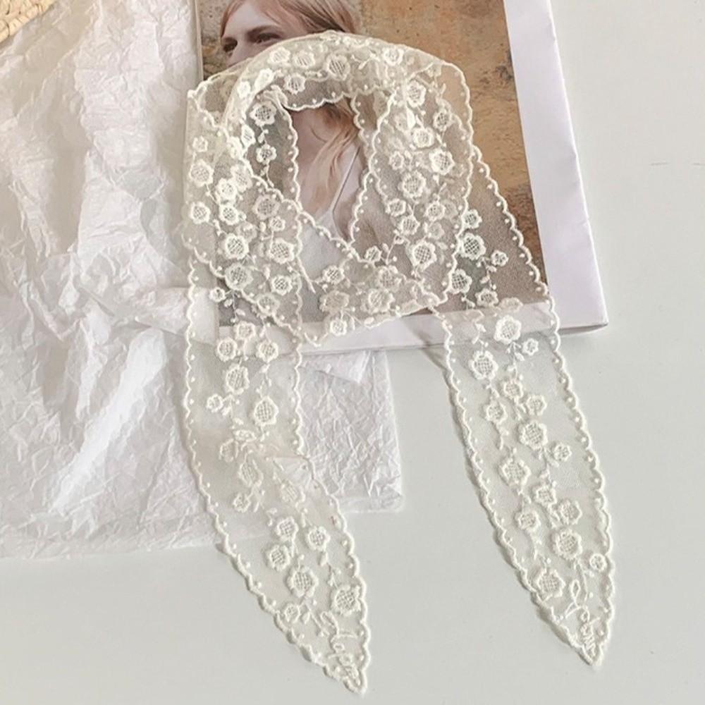 Fashion Long Skinny Ribbon Lace Scarf Floral Embroidery Solid Color Head Scarf Thin Tie Up Headband