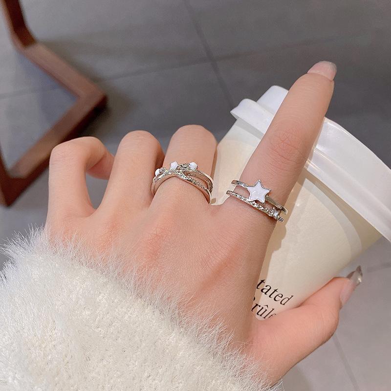 Double star zircon ring female niche design Spice girl ring light luxury personalized jewelry