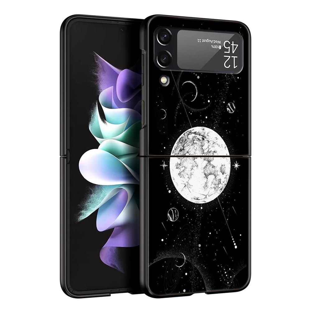 Planet and starry sky art Phone Case For Samsung Galaxy Z Flip3 Flip4 Flip5 PC Shell For Z Flip 3 4 5 Black Hard Folding Cover
