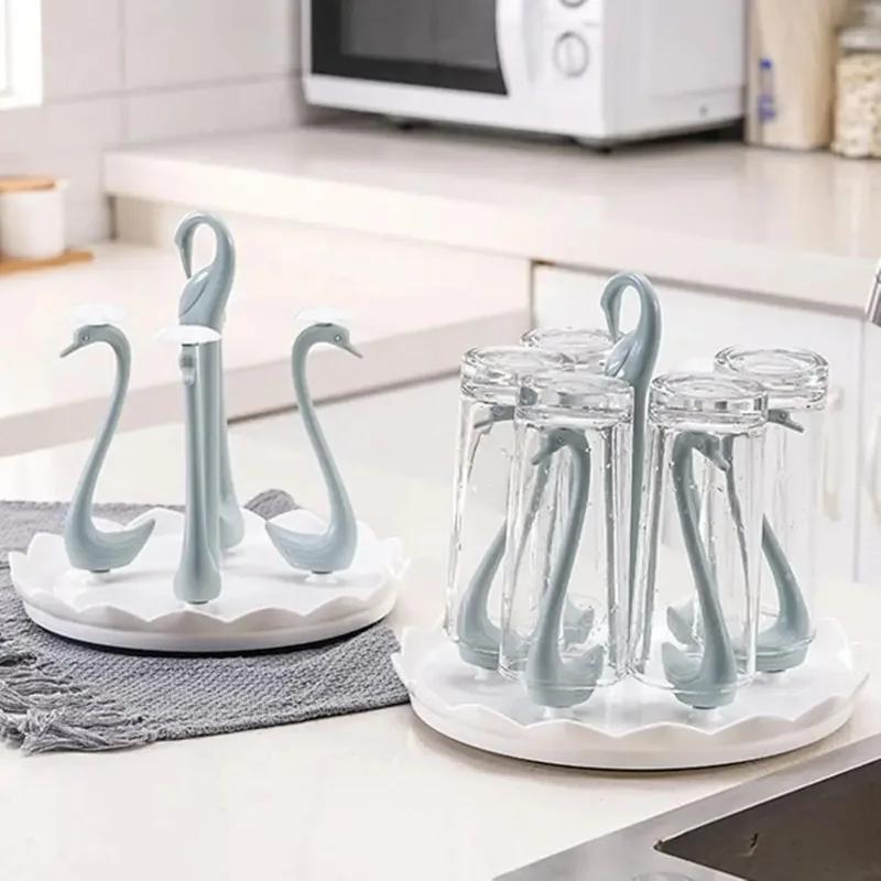 Bottle Drying Rack Swan Mugs Storage Holder Decorative Bottle Draining Rack For Counter Cleaning Travel Over-Sink Table