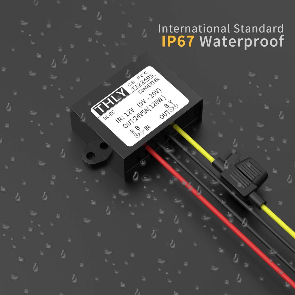 12v 24v Boost Converter, Waterproof with Fuse, DC-DC Boost Converter