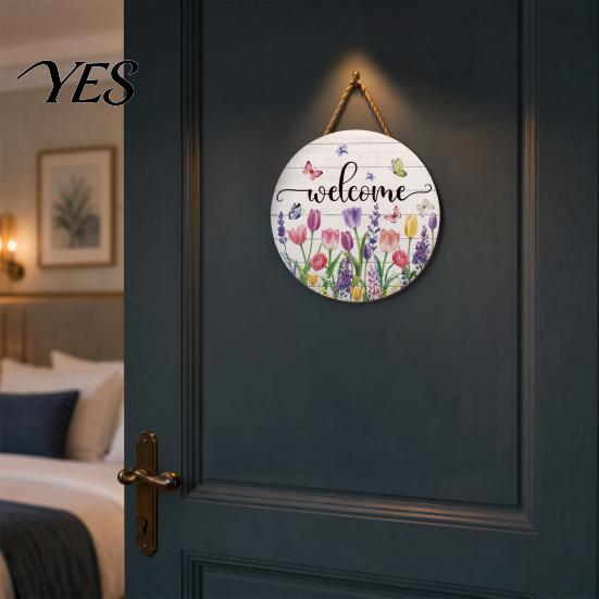 Durable Wooden Number Plaque Welcome Sign, Round Smooth Thorn-Free Hanging Wear-Resistant House Plate Wall Art Decoration, for Room Doors Office