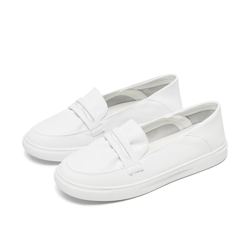 2024 Women's All-Leather White Slip-On Flats - Spring & Autumn Casual Maternity Shoes