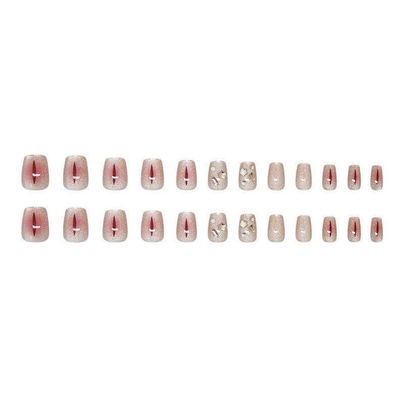 3D Diamond Cat Eye Crystal Nails - Shimmer Blush Wearable Art Pieces, Short Removable Fashion Fake Nail Patches.