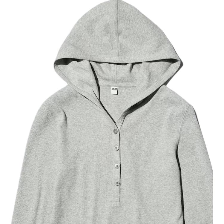 Uniqlo Hooded Ribbed Long Sleeve T-Shirt Women Tops 488298-03