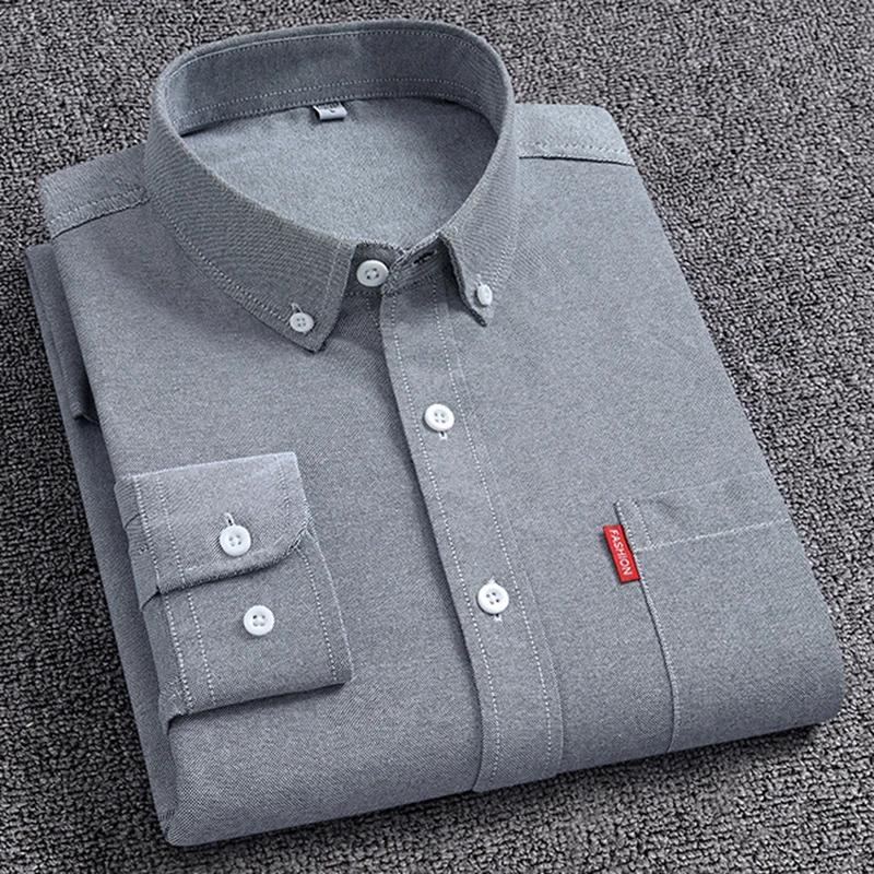 Herren Oxford Langarmhemden 100% Baumwolle Unifarben Kentkragen Regular Fit Tägliche Herrenbekleidung Pflegeleichte Hemden für Herren