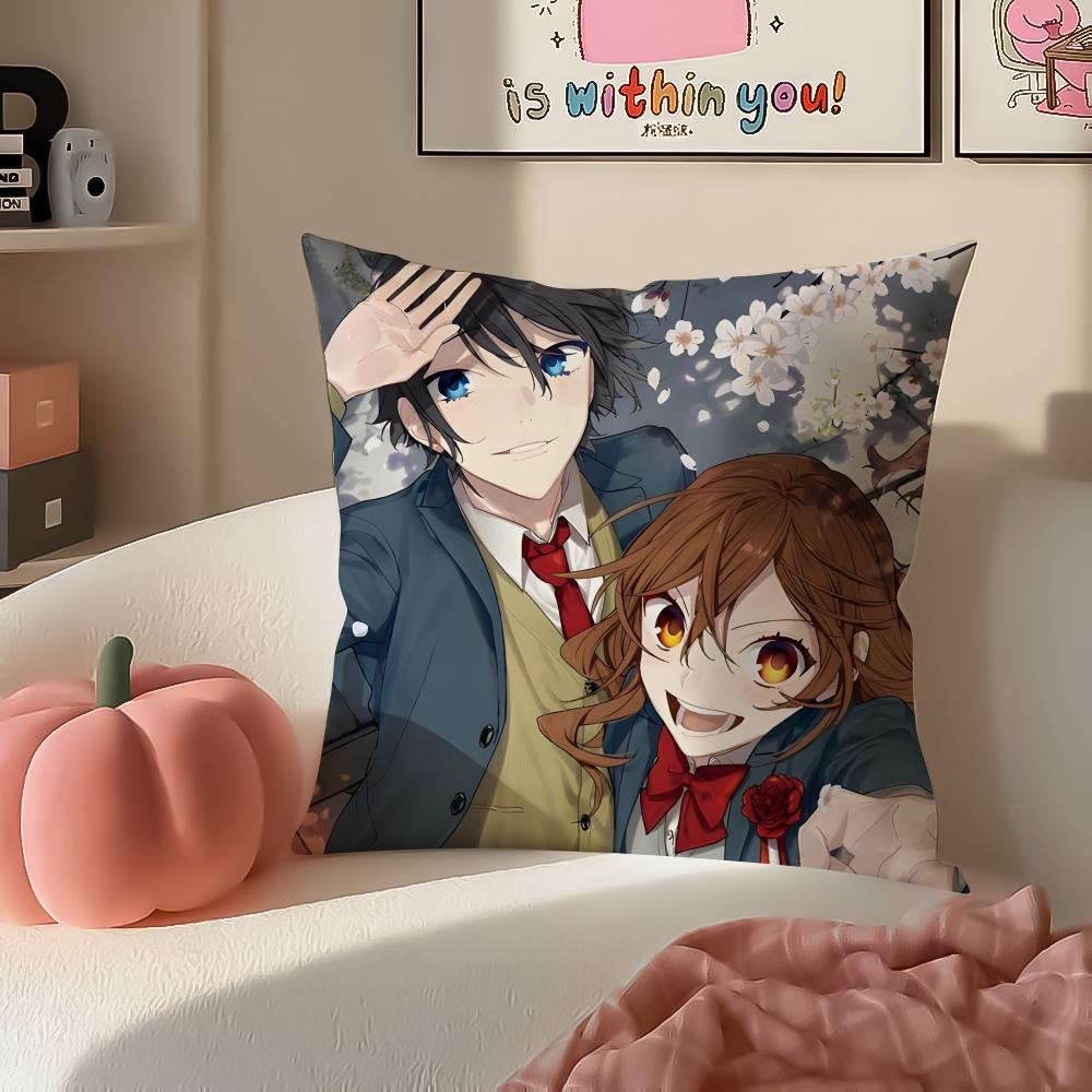 Sweet Romantic Japanese Anime HHorimiya Cushion Cover Pillowcase Short Plush Invisible Zipper Room Sofa Cushion Cover