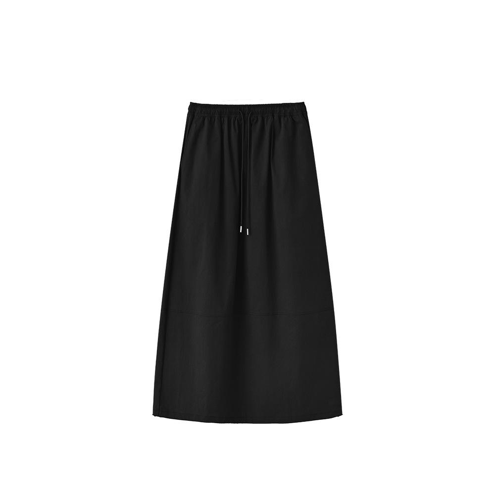

Spring Women s White A-Line Midi Skirt: Retro Stretch with Drawstring Elastic Waist Large