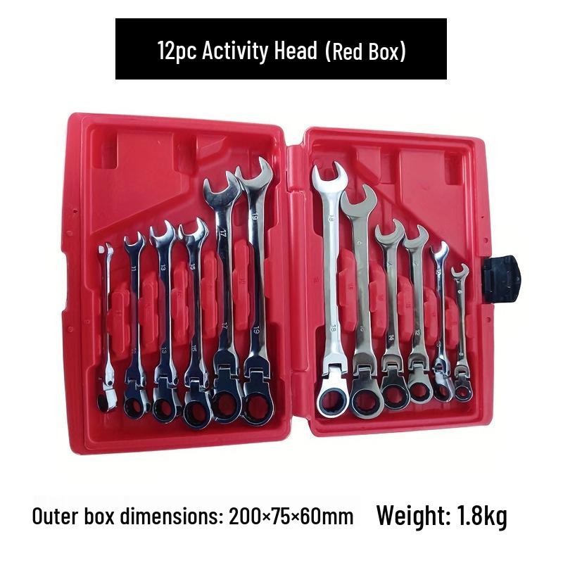 12-Piece Adjustable Head Ratchet Wrench Set - Dual-Use Auto Repair Tools, 72-Tooth