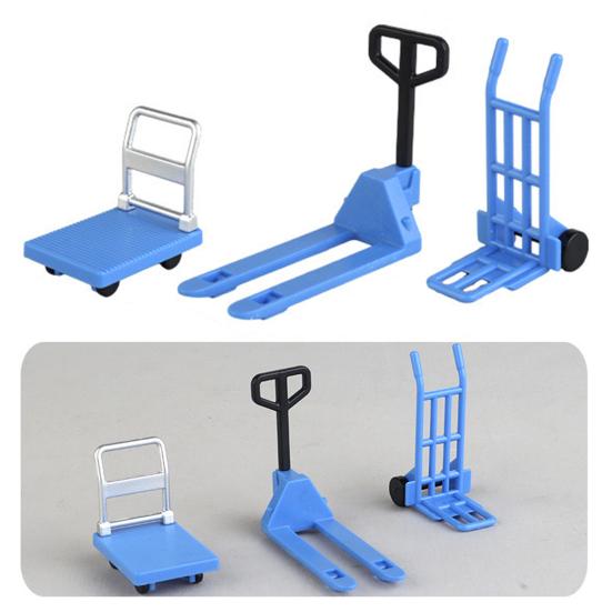 Miniature Dollhouse Accessories Platform Trolley Fork Lift Hand Cart Set Doll House Scene Ornament Mini Flat Cart Pallet Truck Dolly