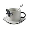 Europäische Schmetterling Keramiktasse Unregelmäßige Schale Einfacher Löffel Kaffeetassen Schwarz Weiß Grau Becher Exquisites Trinkgeschirr Freund Geschenk