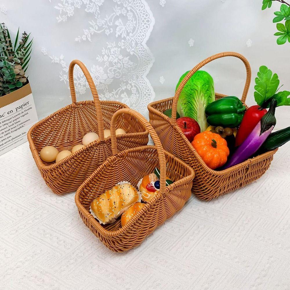 Woven Rattan Storage Basket Multipurpose Picnic Basket  Desktop Organization