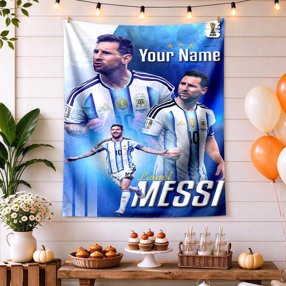 Football Messi Customize Text Tapestry Cozy Personalized Tapestry Non-Fading Color Great for Studio Apartment Four Seasons Decor